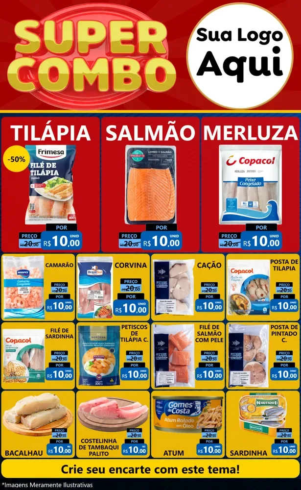 Modelo de Encarte para Encarte Grande com o tema Super Combo para Peixaria