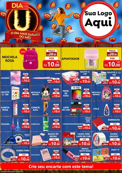 Modelo de Encarte para Encarte A4 Vertical com o tema Dia U - O Dia Mais Barato Do Mês para Papelaria
