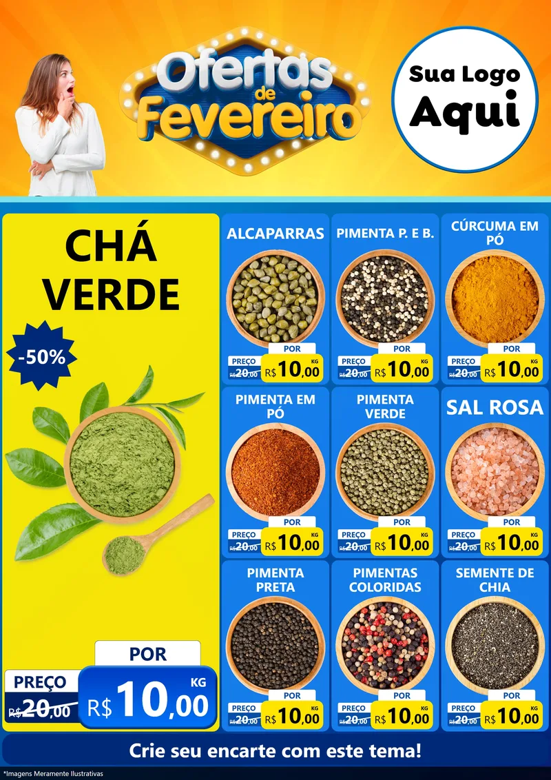 Modelo de Encarte para Encarte A4 Vertical com o tema Ofertas de Fevereiro para Produtos Naturais