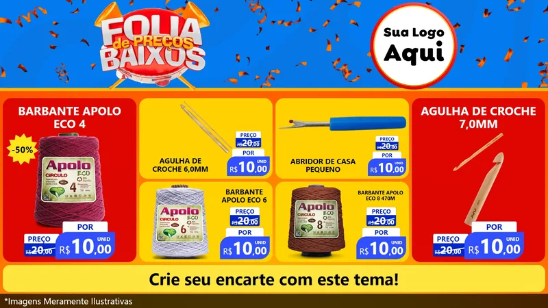 Modelo de TV para TV Horizontal com o tema Folia de Preços Baixos para Armarinho e Aviamentos