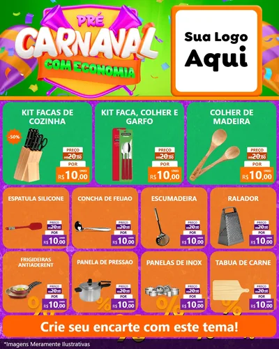 Modelo de Rede Social para Feed Instagram com o tema Pré-Carnaval Com Economia para Utilidades Domésticas