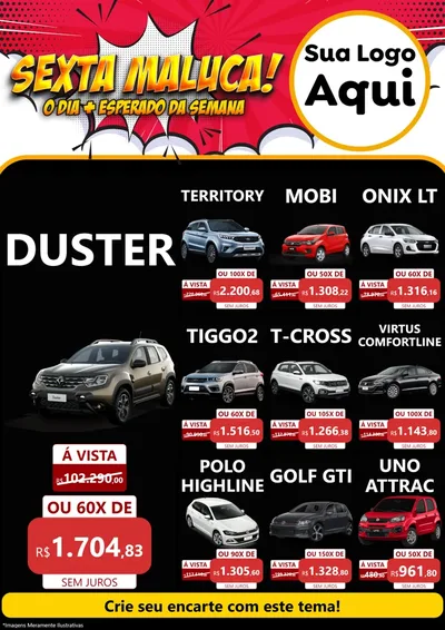 Modelo de Encarte para Encarte A4 Vertical com o tema Sexta Maluca! para Concessionaria de Carros