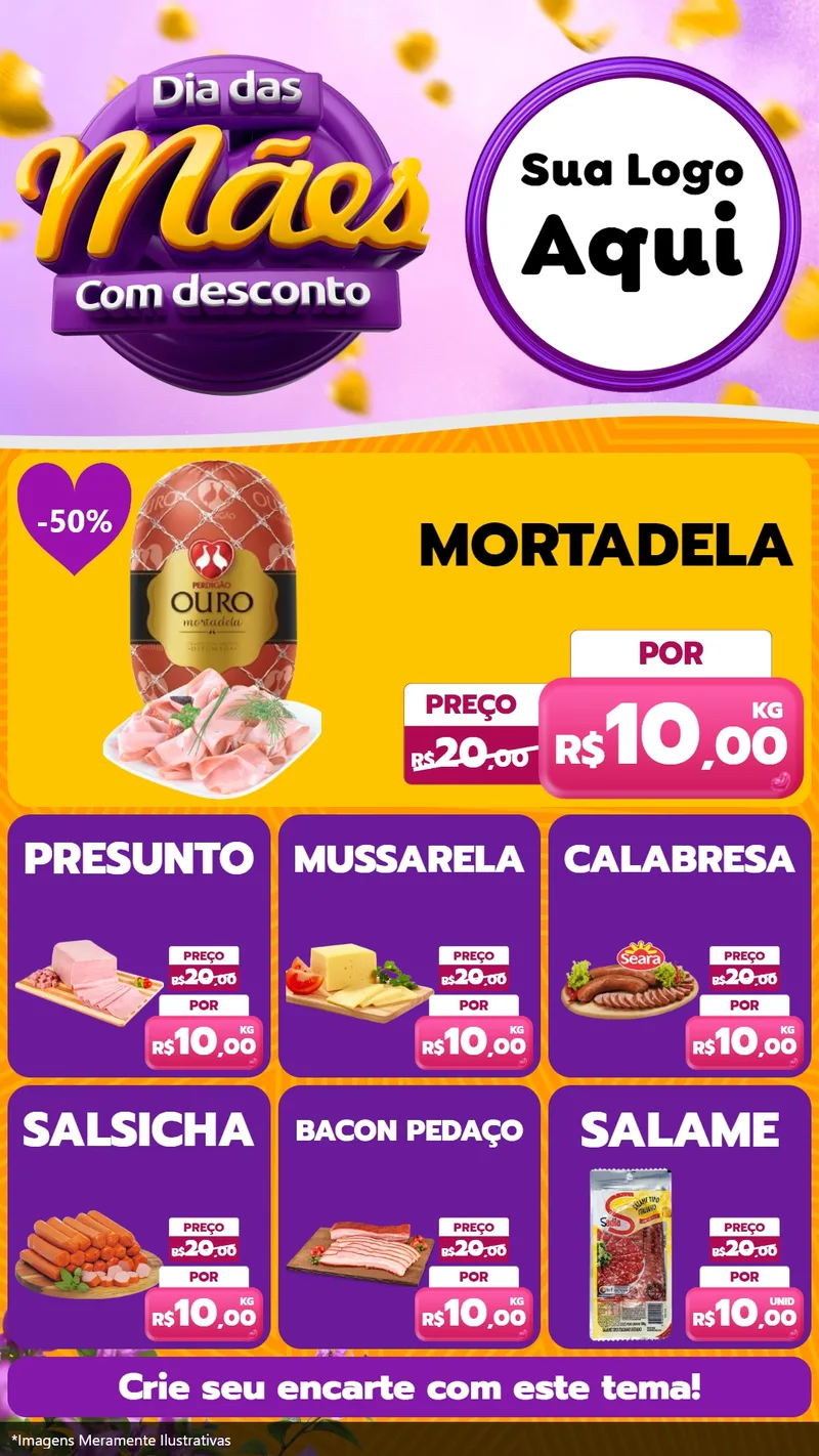 Modelo de Rede Social para Stories com o tema Dia das Mães com Desconto para Frios e Laticínios