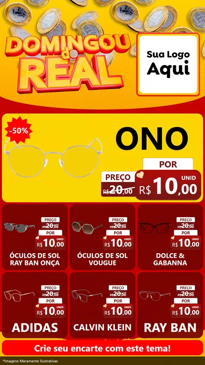 Modelo de Rede Social para Stories com o tema Domingou do Real para Óticas