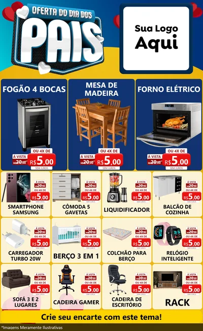 Modelo de Encarte para Encarte Grande com o tema Oferta Do Dia Dos Pais para Móveis e Eletro