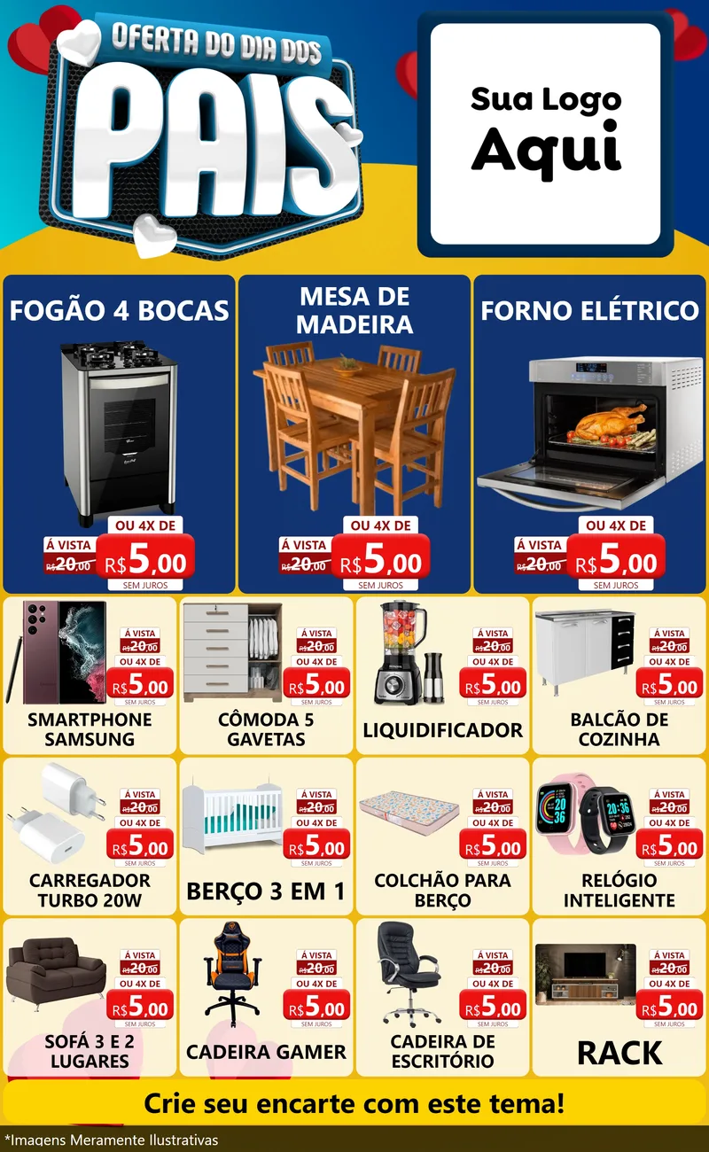 Modelo de Encarte para Encarte Grande com o tema Oferta Do Dia Dos Pais para Móveis e Eletro