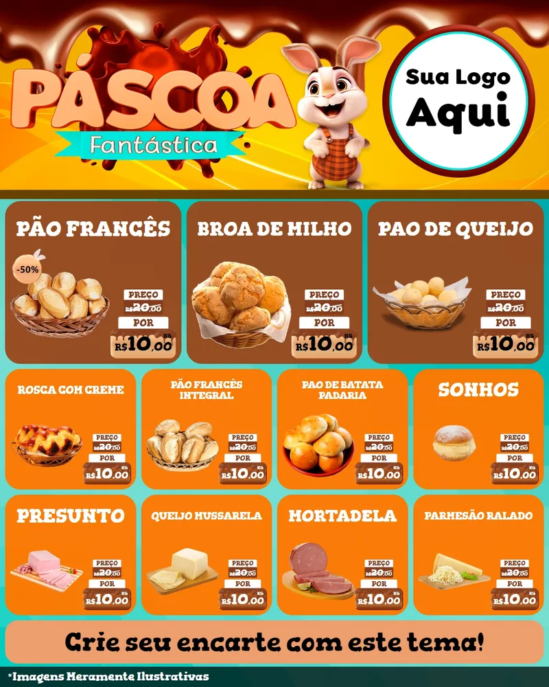 Modelo de Rede Social para Feed Instagram com o tema Páscoa Fantástica para Padaria