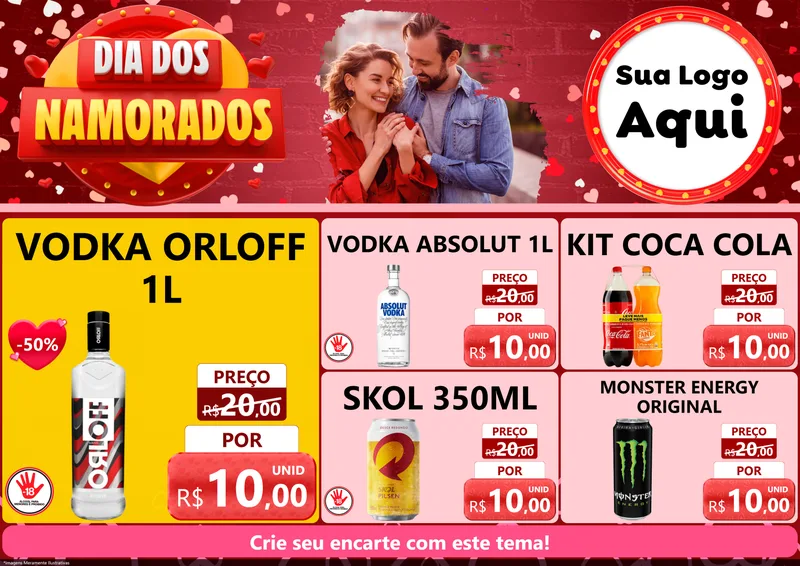 Modelo de Encarte para Encarte A4 Horizontal com o tema Dia Dos Namorados para Distribuidora de bebidas