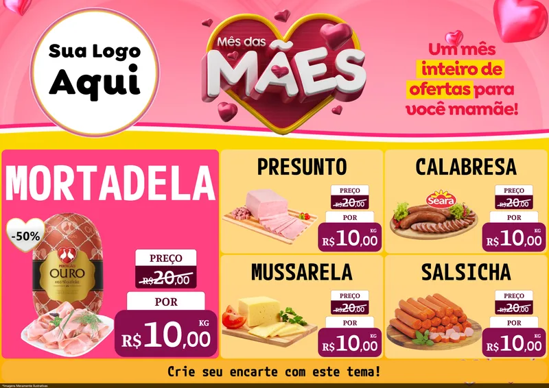 Modelo de Encarte para Encarte A4 Horizontal com o tema Mês das Mães para Frios e Laticínios