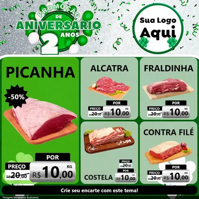Modelo de Rede Social para Feed Facebook com o tema Promoção de Aniversário - 2 Anos para Açougue