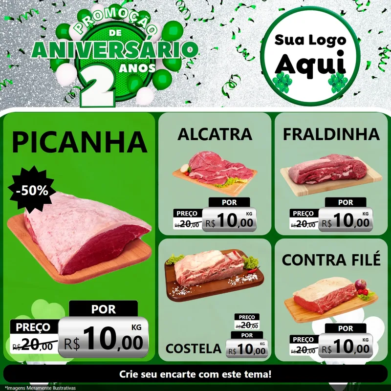 Modelo de Rede Social para Feed Facebook com o tema Promoção de Aniversário - 2 Anos para Açougue