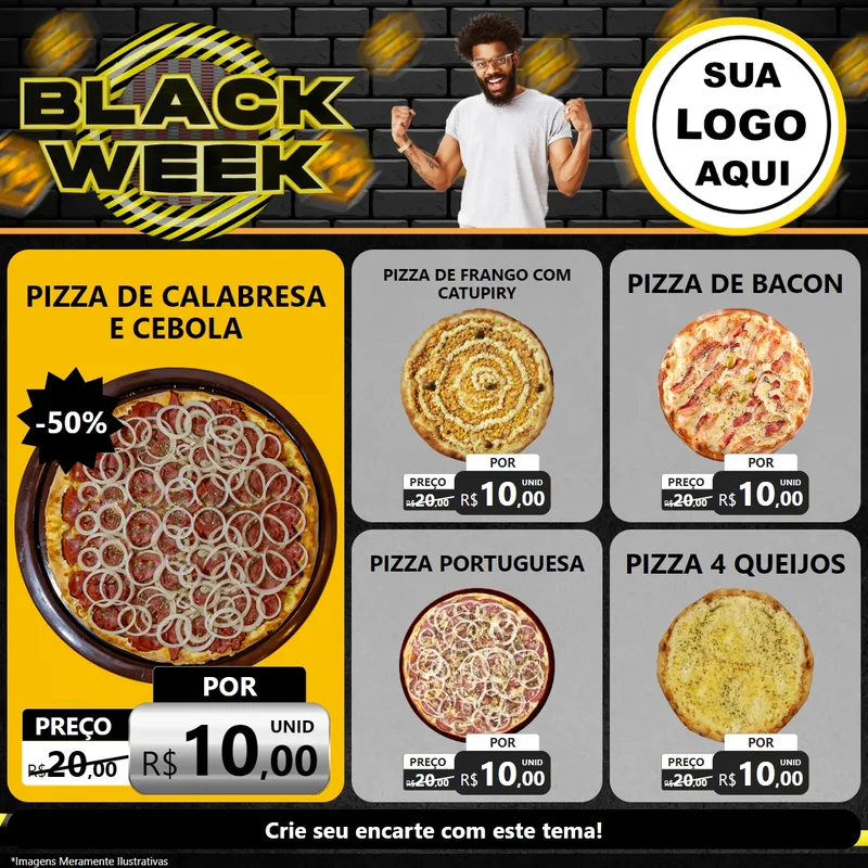 Modelo de Rede Social para Feed Facebook com o tema Black Week para Pizzaria