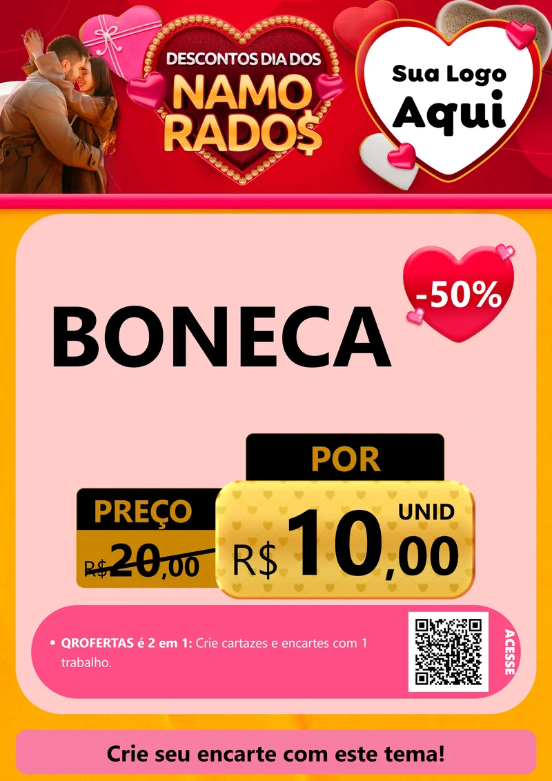 Modelo de Cartaz para Cartaz A4 Vertical com o tema Descontos Dia dos Namorados para Brinquedos