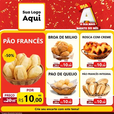 Modelo de Rede Social para Feed Facebook com o tema Dia A o Dia Mais Barato do Mês para Padaria