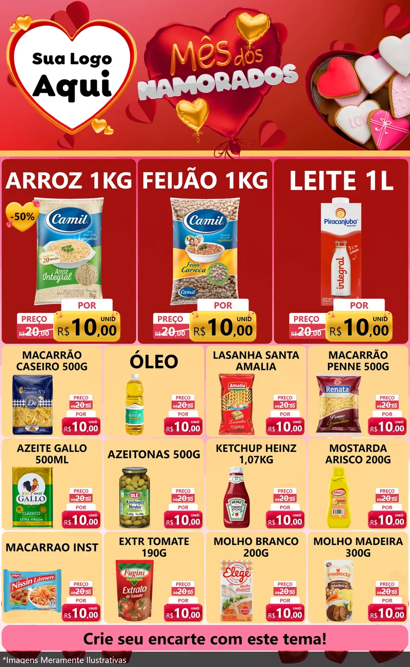 Modelo de Encarte para Encarte Grande com o tema Mês dos Namorados para Supermercado
