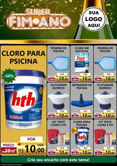 Modelo de Encarte para Encarte A4 Vertical com o tema Super Fim de Ano para Produtos para Piscina