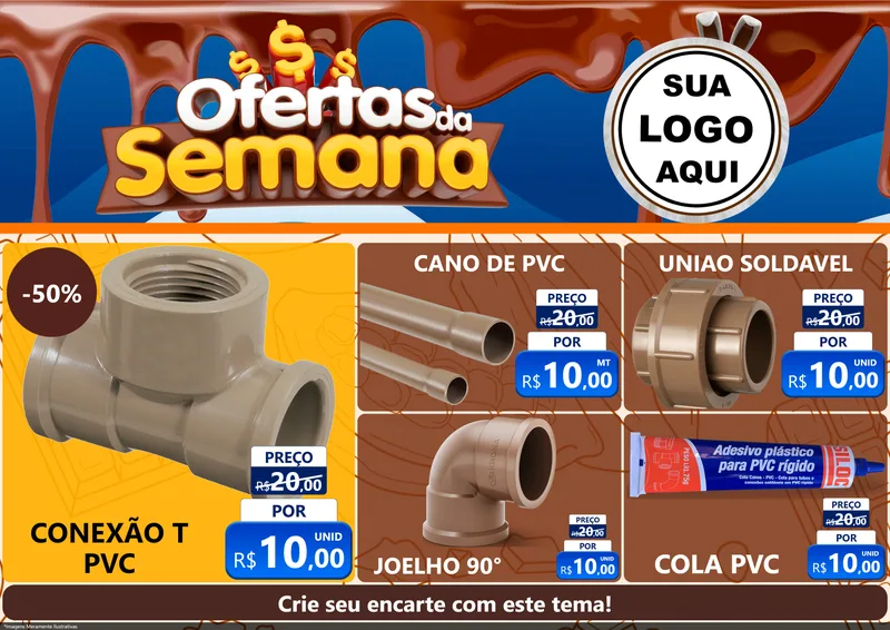 Modelo de Encarte para Encarte A4 Horizontal com o tema Ofertas da Semana - Páscoa para Tubos e conexões