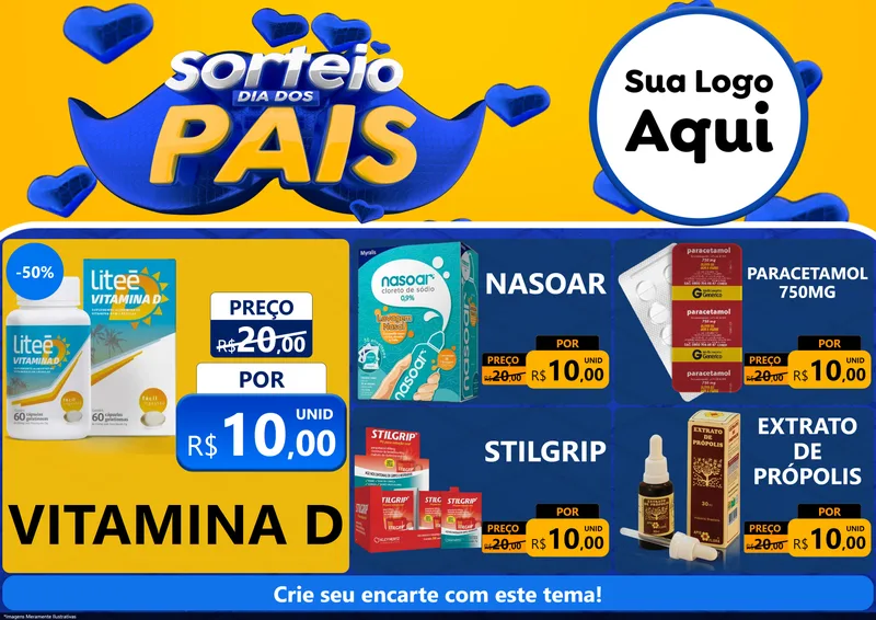 Modelo de Encarte para Encarte A4 Horizontal com o tema Sorteio Dia dos Pais para Farmácia