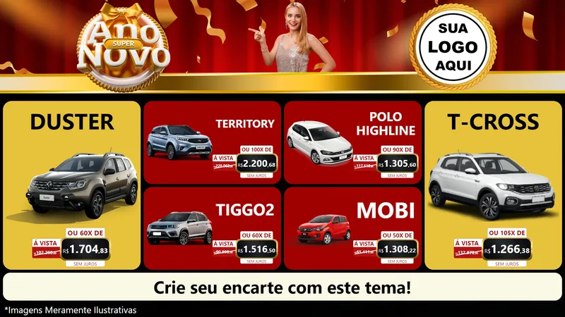 Modelo de TV para TV Horizontal com o tema Super Ano Novo para Concessionaria de Carros