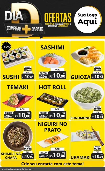 Modelo de Encarte para Encarte Grande com o tema Dia D Mais Economia para Comida japonesa