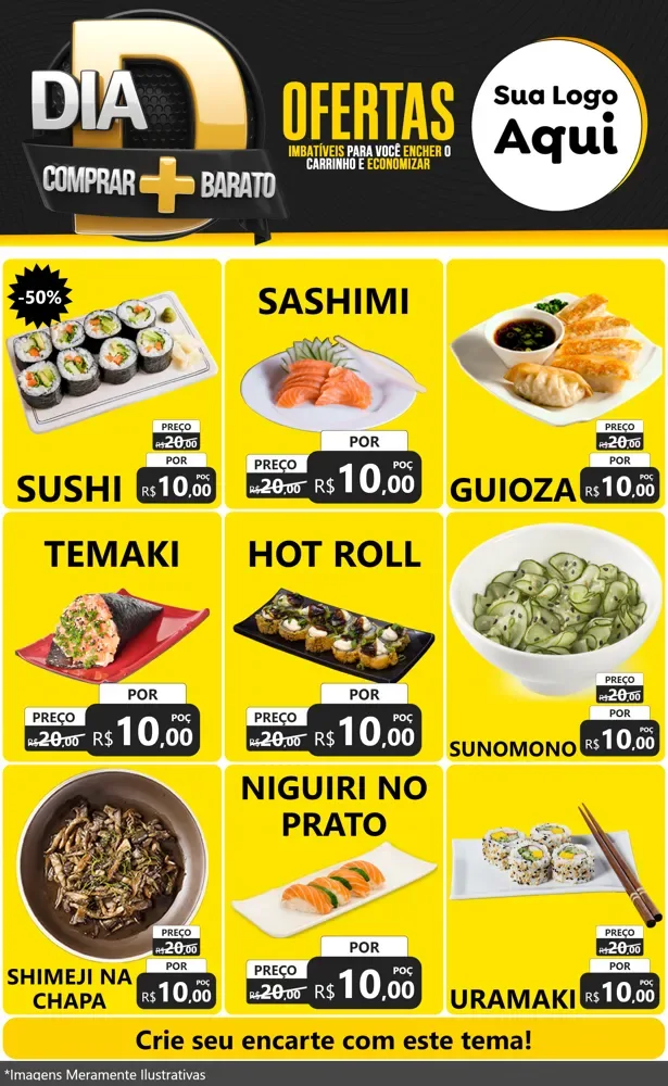 Modelo de Encarte para Encarte Grande com o tema Dia D Mais Economia para Comida japonesa