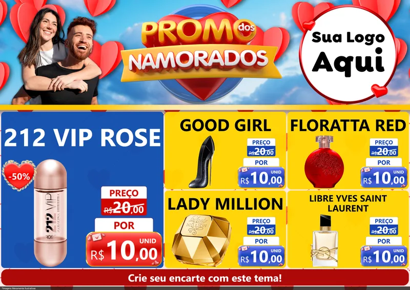 Modelo de Encarte para Encarte A4 Horizontal com o tema Promo dos Namorados para Perfumes