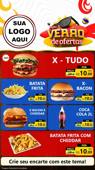 Modelo de TV para TV Vertical com o tema Super Verão de Ofertas para Hamburgueria