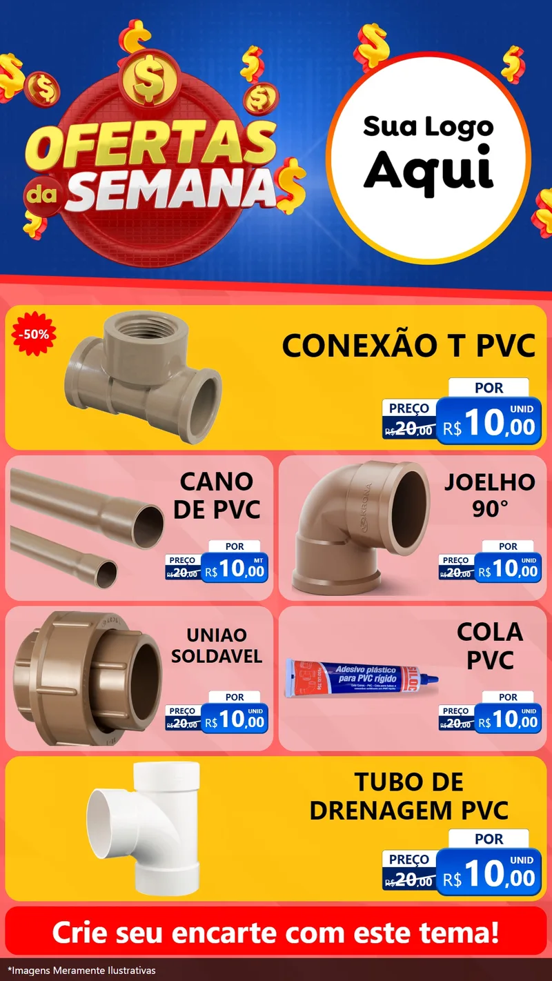 Modelo de TV para TV Vertical com o tema Ofertas Da Semana para Tubos e conexões