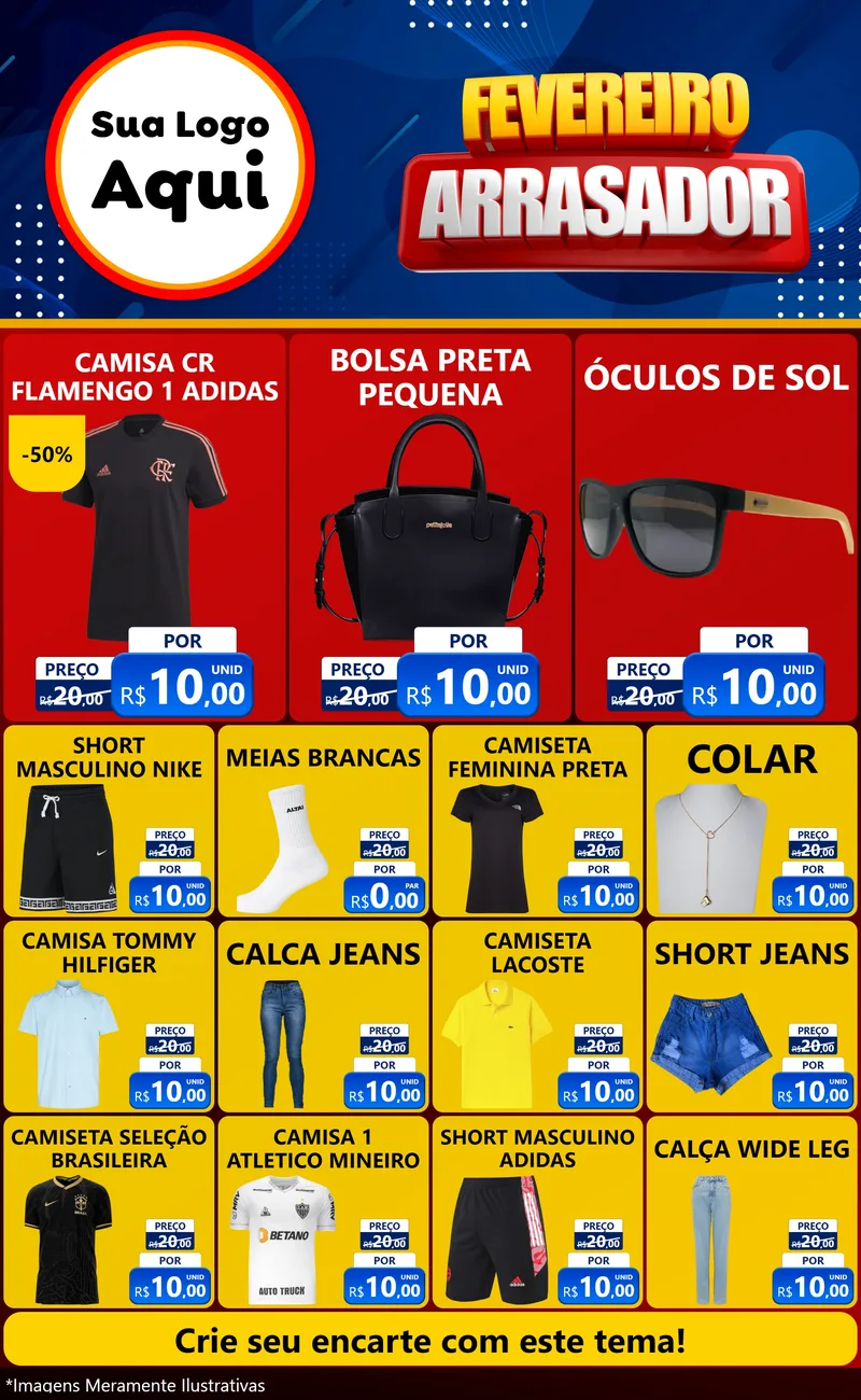Modelo de Encarte para Encarte Grande com o tema Fevereiro Arrasador para Roupas e acessórios