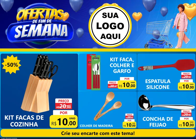 Modelo de Encarte para Encarte A4 Horizontal com o tema Ofertas de Fim de Semana para Utilidades Domésticas