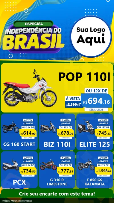 Modelo de Rede Social para Stories com o tema Especial Independência do Brasil para Concessionaria de Motos