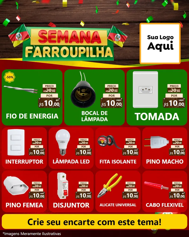 Modelo de Rede Social para Feed Instagram com o tema Semana Farroupilha para Materiais Elétricos