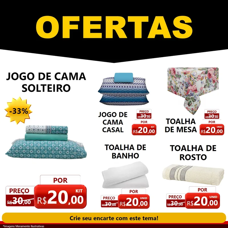 Modelo de Rede Social para Feed Facebook com o tema Ofertas Preto e Vermelho Cartaz para Cama, Mesa e Banho