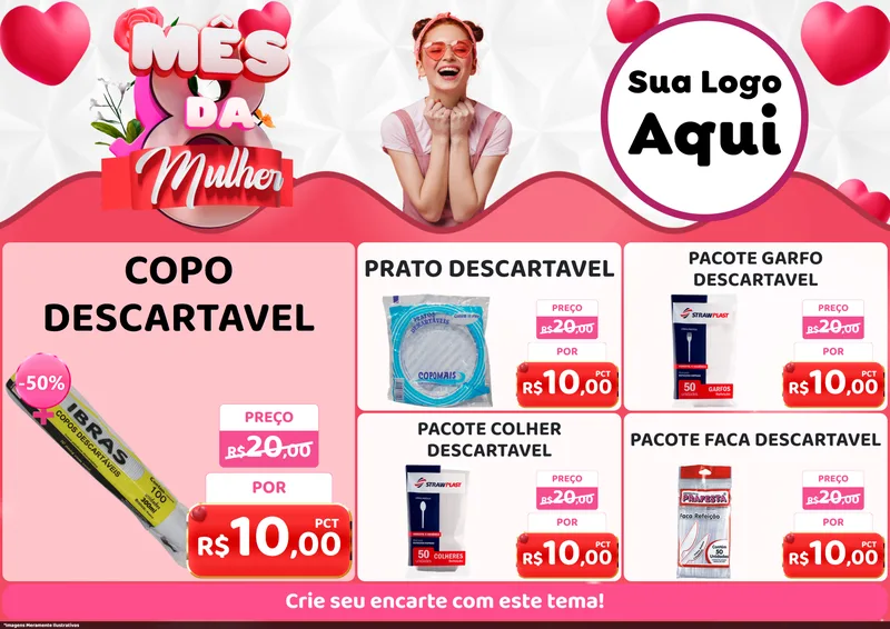Modelo de Encarte para Encarte A4 Horizontal com o tema Mês da Mulher para Embalagens