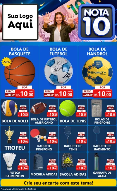 Modelo de Encarte para Encarte Grande com o tema Nota 10 para Artigos Esportivos