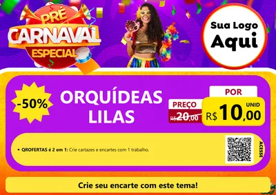 Modelo de Cartaz para Cartaz A4 Horizontal com o tema Pré-Carnaval Especial para Floricultura e jardim