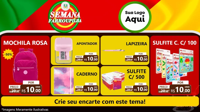 Modelo de TV para TV Horizontal com o tema Semana Farroupilha para Papelaria