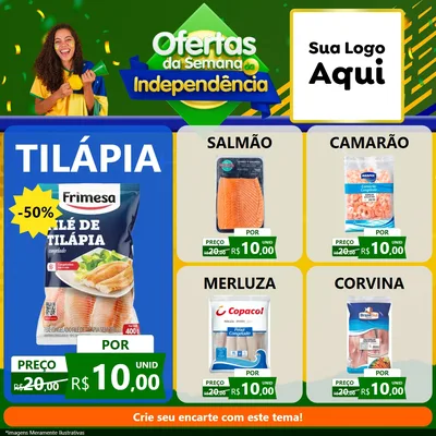Modelo de Rede Social para Feed Facebook com o tema Ofertas da Semana da Independência para Peixaria