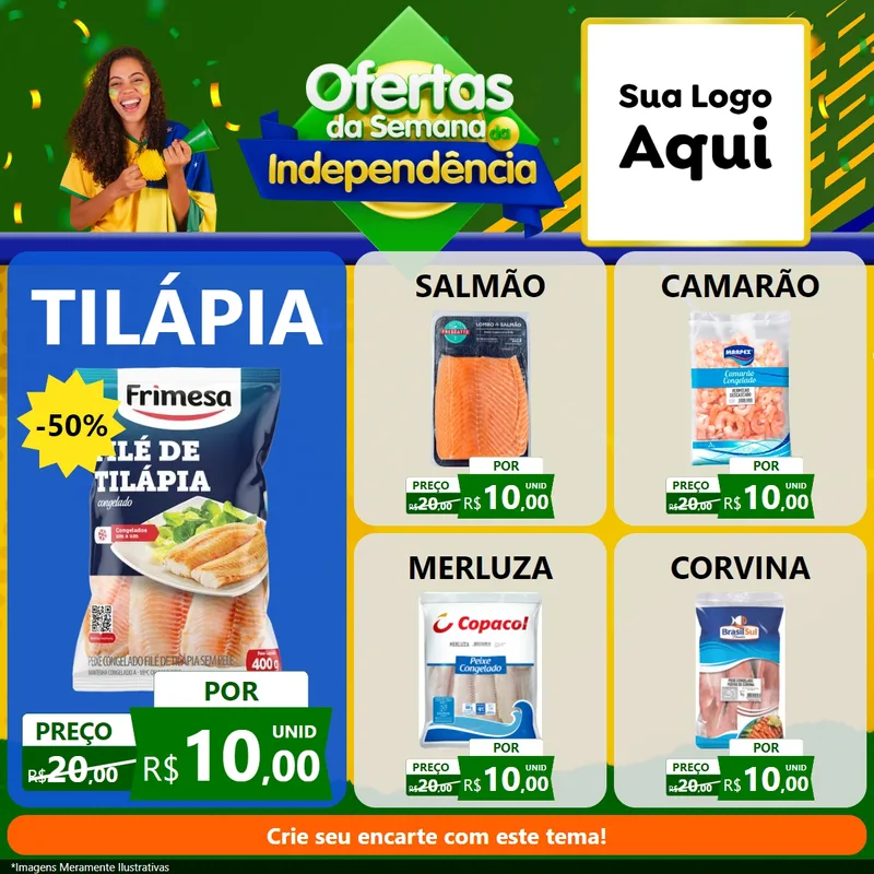 Modelo de Rede Social para Feed Facebook com o tema Ofertas da Semana da Independência para Peixaria