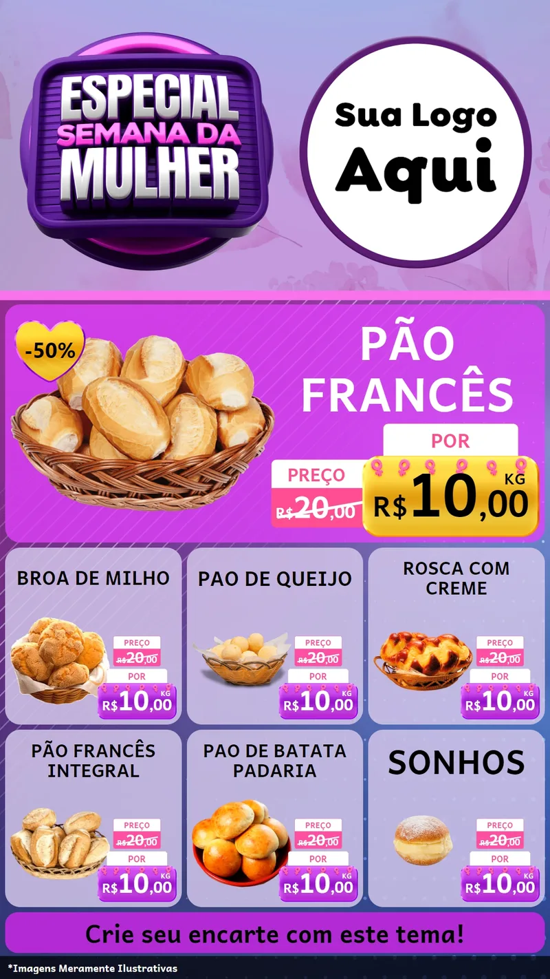 Modelo de Rede Social para Stories com o tema Especial Semana da Mulher para Padaria