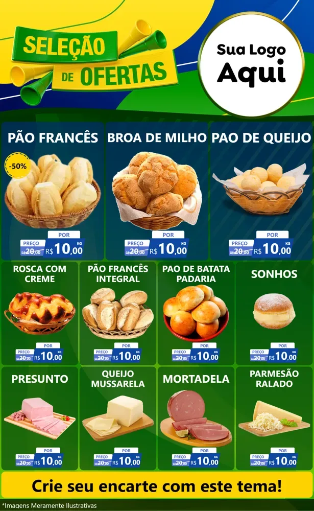 Modelo de Encarte para Encarte Grande com o tema Seleção de Ofertas - Copa para Padaria
