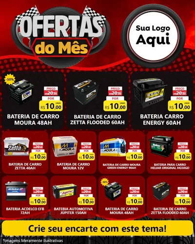 Modelo de Rede Social para Feed Instagram com o tema Ofertas do Mês - Autopeças para Baterias Elétricas