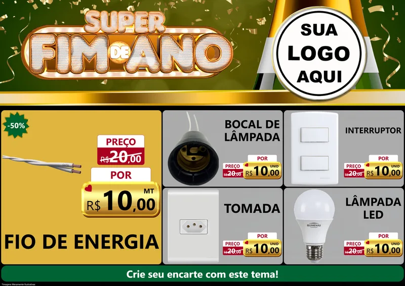 Modelo de Encarte para Encarte A4 Horizontal com o tema Super Fim de Ano para Materiais Elétricos
