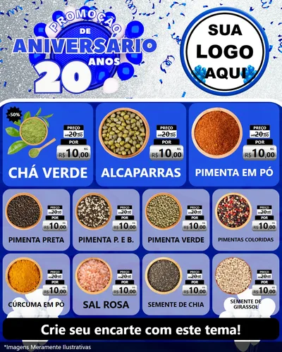 Modelo de Rede Social para Feed Instagram com o tema Promoção de Aniversário - 20 Anos para Produtos Naturais