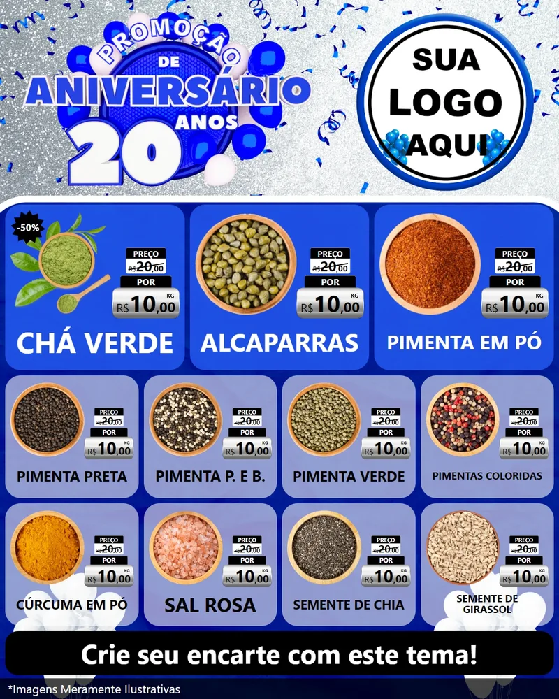 Modelo de Rede Social para Feed Instagram com o tema Promoção de Aniversário - 20 Anos para Produtos Naturais