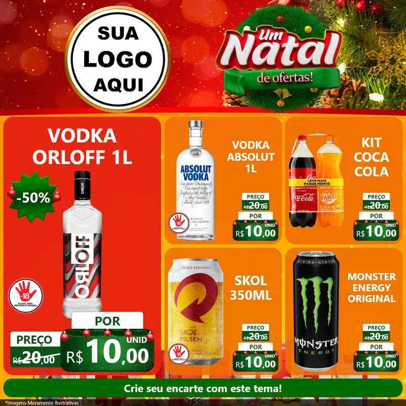 Modelo de Rede Social para Feed Facebook com o tema Um Natal de Ofertas para Distribuidora de bebidas