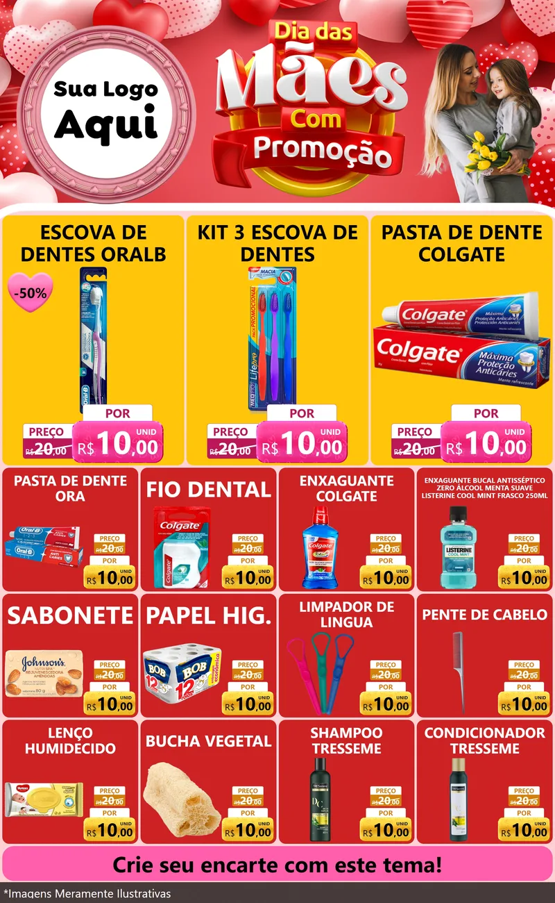 Modelo de Encarte para Encarte Grande com o tema Dia Das Mães Com Promoção para Higiene Pessoal