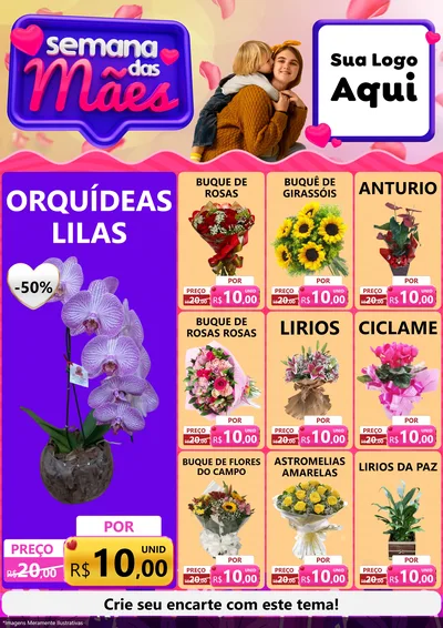 Modelo de Encarte para Encarte A4 Vertical com o tema Semana das Mães para Floricultura e jardim