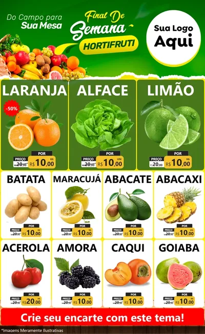 Modelo de Encarte para Encarte Grande com o tema Final de semana hortifruti para Hortifrúti