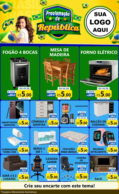 Modelo de Encarte para Encarte Grande com o tema Proclamação da República para Móveis e Eletro